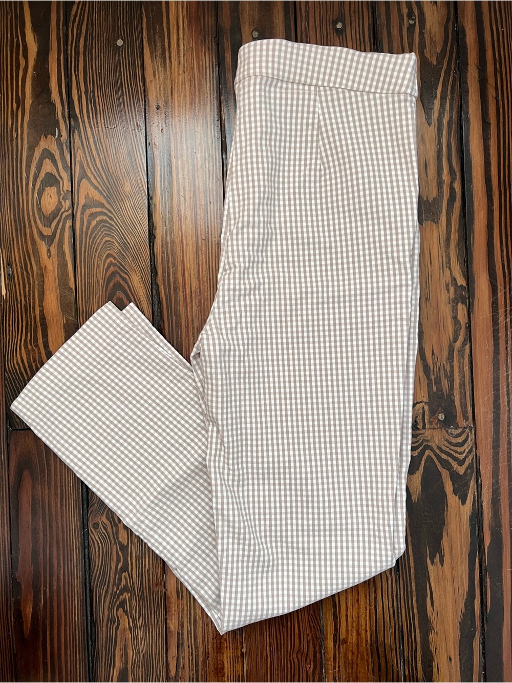 Nicole Miller Beige and Cream Gingham Straight Leg Trousers (size 4)